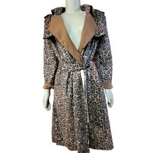 Few Moda Snake Skin Pattern Faux Sued Womens Trench Coat Sz L Tan Belted NEW #C1
